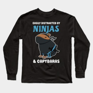 Easily Distracted by Ninjas and Capybaras Cartoon Long Sleeve T-Shirt